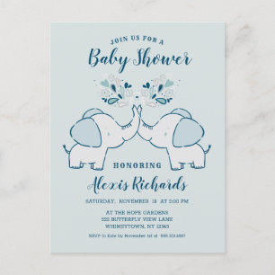 Olifanten in Navy & Mint Baby Boy Twins Douche Uitnodiging Briefkaart
