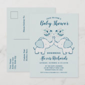 Olifanten in Navy & Mint Baby Boy Twins Douche Uitnodiging Briefkaart (Voorkant / Achterkant)