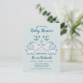 Olifanten in Navy & Mint Baby Boy Twins Douche Uitnodiging Briefkaart (Staand voorkant)