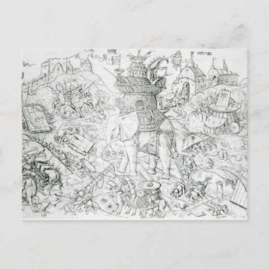 Olifanten in oorlog briefkaart (Voorkant)