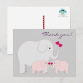 Olifanten in roze Dank je Briefkaart (Voorkant / Achterkant)