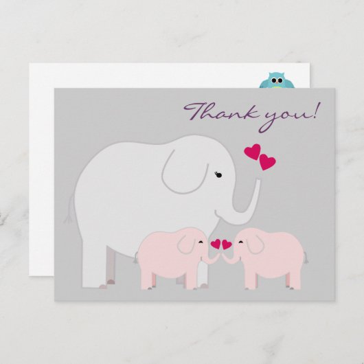Olifanten in roze Dank je Briefkaart (Voorkant / Achterkant)