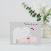 Olifanten in roze Dank je Briefkaart (Staand voorkant)
