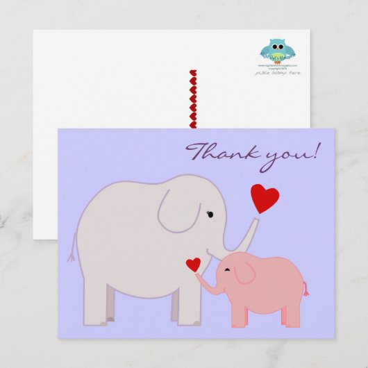 Olifanten in roze Dank je Briefkaart (Voorkant / Achterkant)
