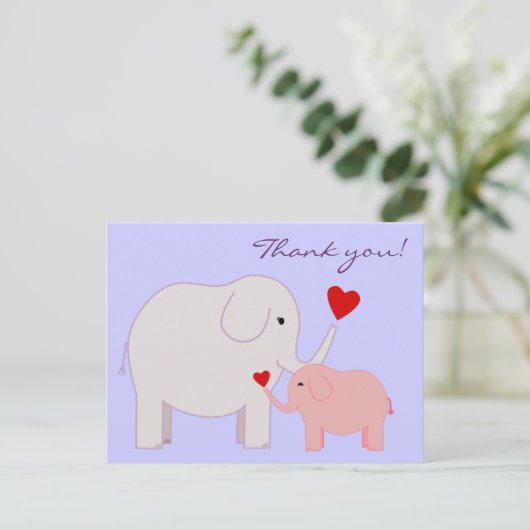 Olifanten in roze Dank je Briefkaart (Staand voorkant)