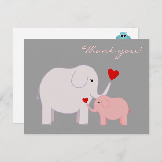 Olifanten in roze Dank je Briefkaart (Voorkant / Achterkant)