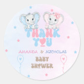 Olifanten Jongen Meisje Douche Bedankt Ronde Sticker (Voorkant)