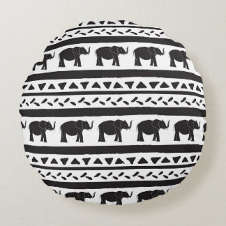 Olifanten, lijnen, driehoeken, decoratief naadloos rond kussen