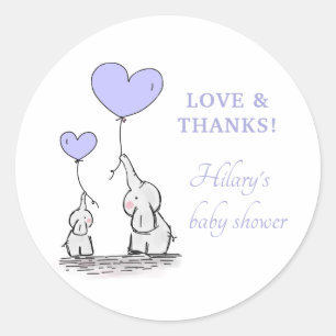 Olifanten   Lila ballonnen Baby shower Hartelijk d Ronde Sticker