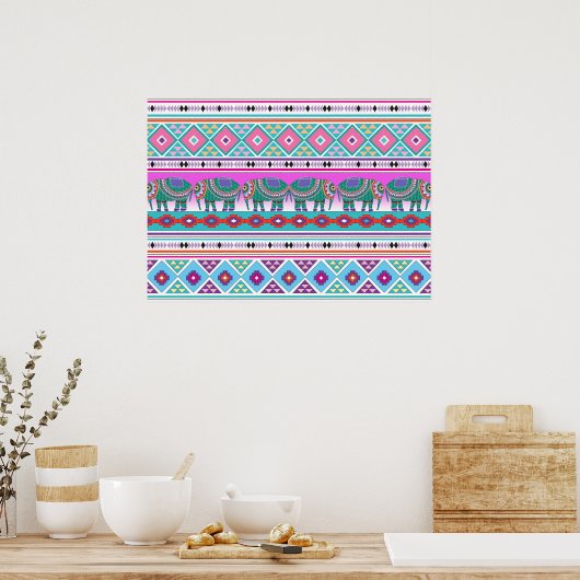 Olifanten met Aztec Pattern Beauful Poster (Keuken)