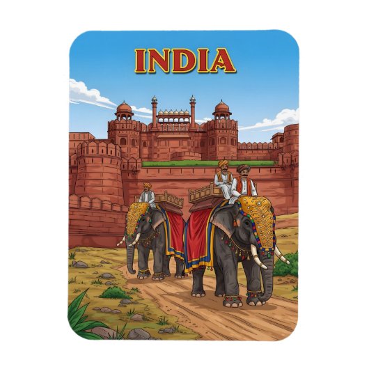 Olifanten met ruiters magneet (Verticaal)