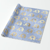 Olifanten Metalli Harten Goud Blauw Celestial Cadeaupapier (Uitgerold)