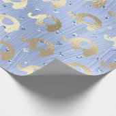 Olifanten Metalli Harten Goud Blauw Celestial Cadeaupapier (Hoek)