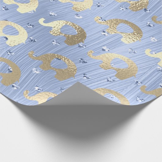 Olifanten Metalli Harten Goud Blauw Celestial Cadeaupapier (Hoek)