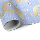 Olifanten Metalli Harten Goud Blauw Celestial Cadeaupapier (Rol Hoek)