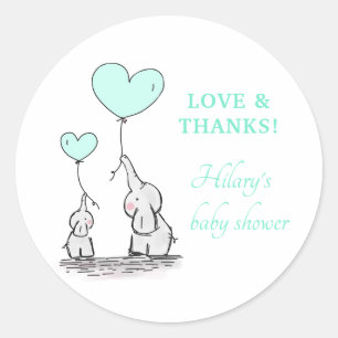 Olifanten   Mint Balloons Baby shower Hartelijk da Ronde Sticker