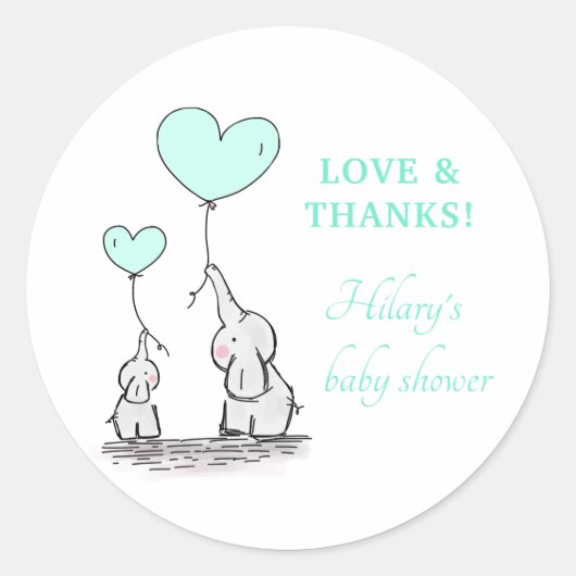 Olifanten | Mint Balloons Baby shower Hartelijk da Ronde Sticker (Voorkant)