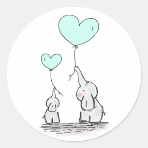 Olifanten   Mint Green Heart Balloons Baby shower Ronde Sticker
