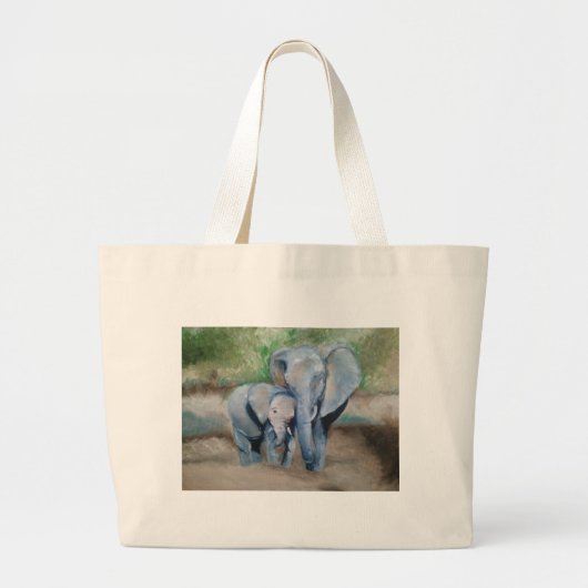 Olifanten — Moeder en Baby Grote Tote Bag (Voorkant)