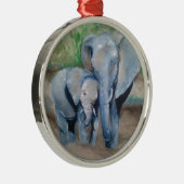 Olifanten — Moeder en Baby Metalen Ornament (Rechts)
