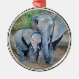 Olifanten — Moeder en Baby Metalen Ornament