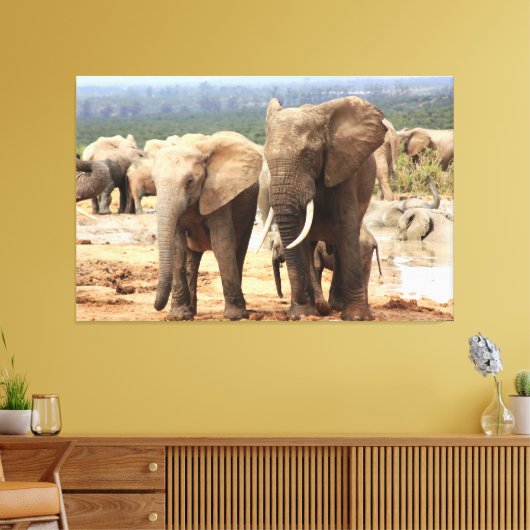 Olifanten naast Canvas omlijst Afdruk (Insitu (Woonkamer))