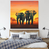 Olifanten op de Afrikaanse vlaktes Canvas. Canvas Afdruk (Insitu (Slaapkamer))