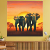 Olifanten op de Afrikaanse vlaktes Canvas. Canvas Afdruk (Insitu (Woonkamer))