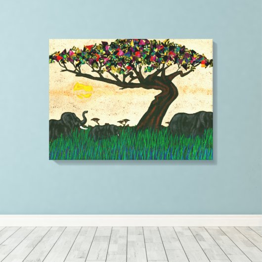 Olifanten op de Planes van Afrika Canvas Afdruk (Insitu (Houten vloer))
