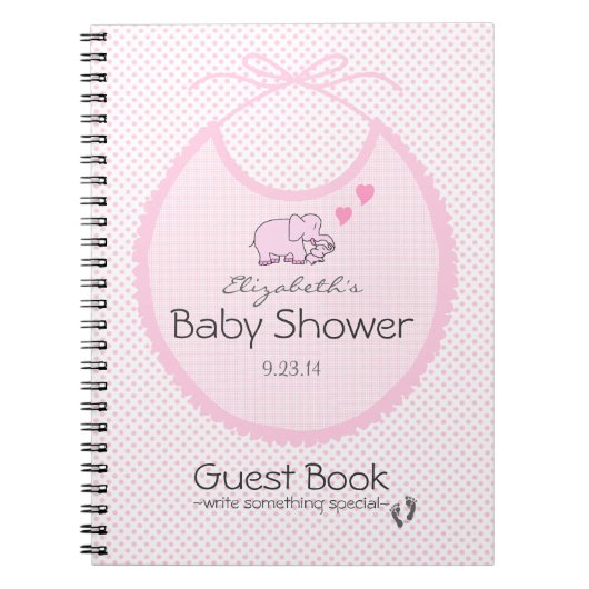 Olifanten op roze bib-Baby shower gastboek- Notitieboek (Voorkant)
