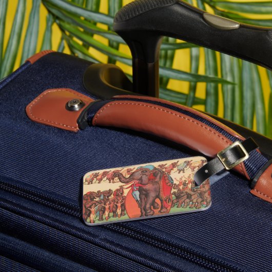 Olifanten optreden met vrouwen en trainers. bagagelabel (Voorkant Insitu 3)