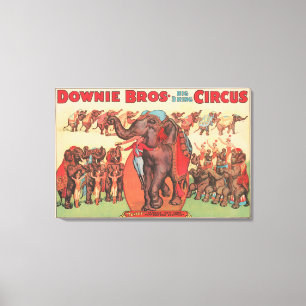 Olifanten optreden met vrouwen en trainers. canvas afdruk