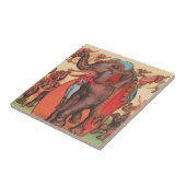 Olifanten optreden met vrouwen en trainers. tegeltje (Zijkant)