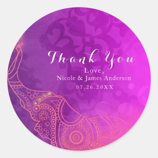 Olifanten Paarse Roze Sinaasappel & Gouden Feestgu Ronde Sticker (Voorkant)