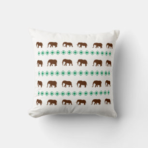 Olifanten patroon bruin en groen ontwerp kussen