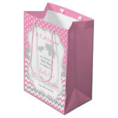 Olifanten Roze en Grijs Baby shower Bedankt Medium Cadeauzakje (Voorkant Gekanteld)