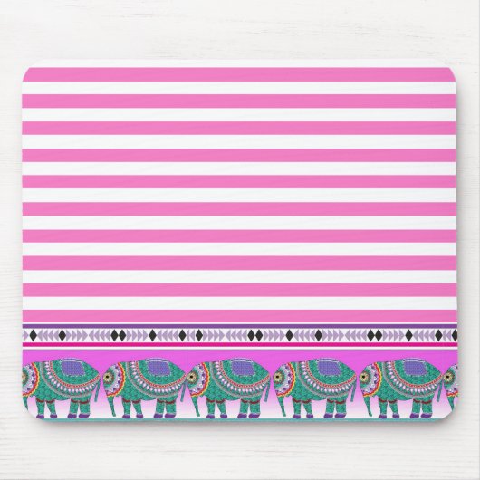  olifanten Roze striptey Muismat (Voorkant)