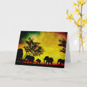 Olifanten Sunset Wenskaart Kaart (Gele Bloem)
