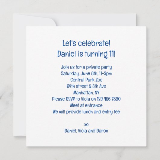 Olifanten vieren, olifant verjaardag uitnodiging (Achterkant)