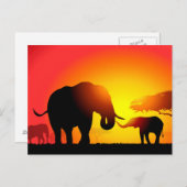 Olifanten voor moeder en kind bij zonsondergang briefkaart (Voorkant / Achterkant)