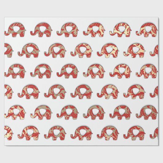 Olifanten Wit Oosters Rood Champagne Goud Cadeaupapier (Vlak)
