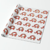 Olifanten Wit Oosters Rood Champagne Goud Cadeaupapier (Uitgerold)