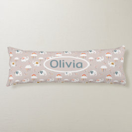 Olifanten, Wolken en Regenbogen met Naam Lichaamskussen