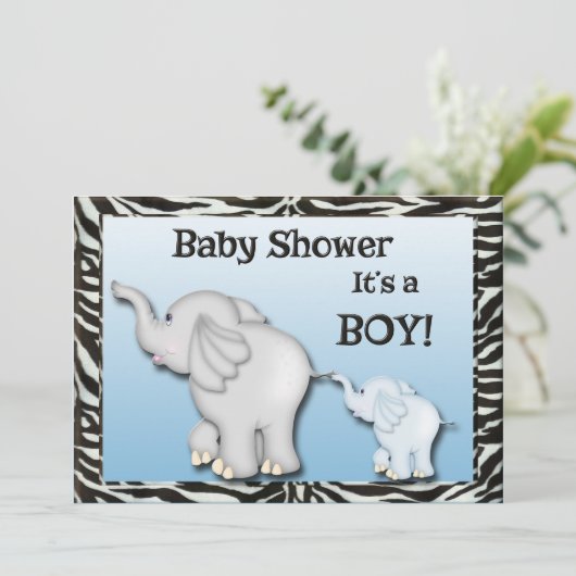 Olifanten Zebra Print Baby Jongen Douche Kaart (Staand voorkant)