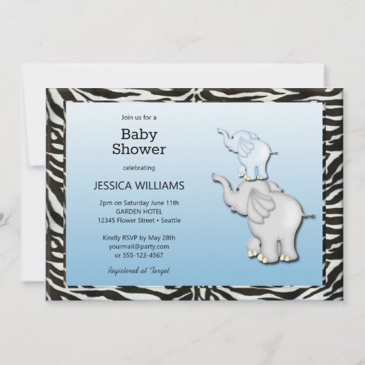 Olifanten Zebra Print Baby Jongen Douche Kaart (Achterkant)