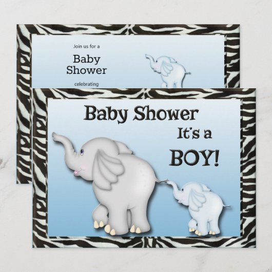 Olifanten Zebra Print Baby Jongen Douche Kaart (Voorkant / Achterkant)