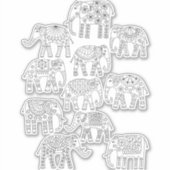 Olifanten zwart-wit-lijnkunst sticker (Voorkant)