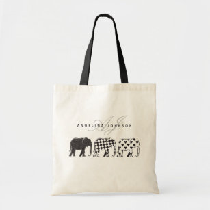 Olifanten, zwart-wit monogram tote bag