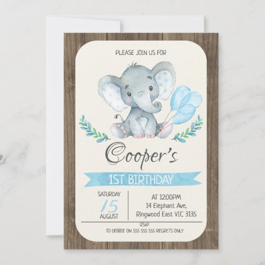 Olifantenballonnen verjaardagsuitnodiging kaart (Voorkant)