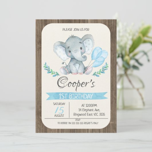 Olifantenballonnen verjaardagsuitnodiging kaart (Staand voorkant)